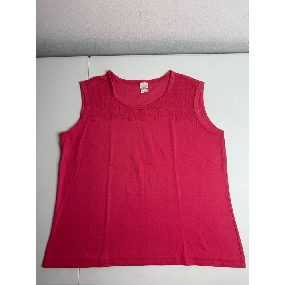 Vintage Jantzen Shirt Sz XL Pink Sleeveless Tank Palm Trees Summer USA 90s